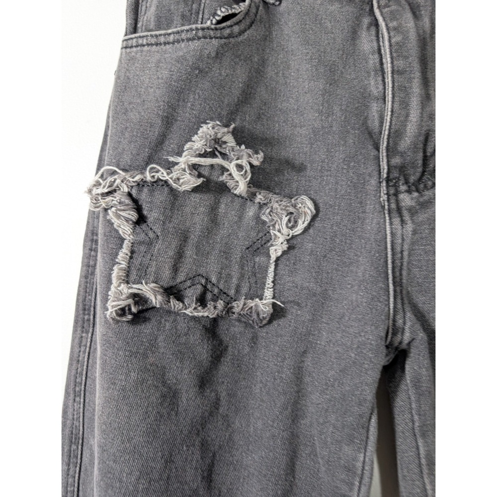 Women's M Black Stone Wash High Rise Mom Jeans‎ Star Pattern Distressed - Picture 4 of 7